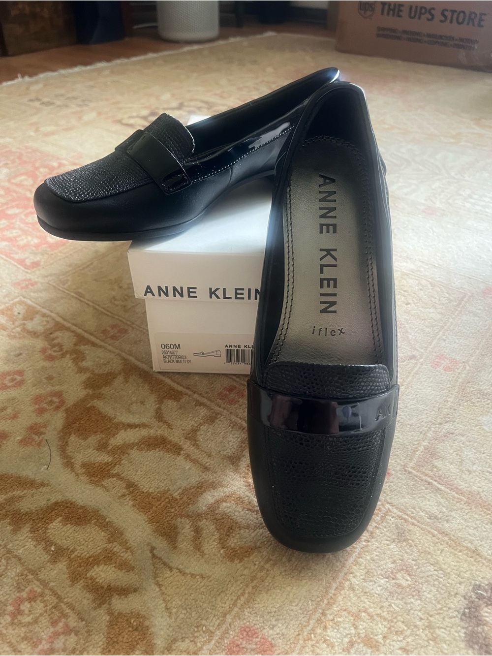 Anne Klein Black Leather & Patent Penny Loafers